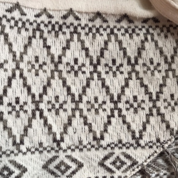 Harlow wool blend Open Front Cardigan with Fringe Black gray Cream Aztec Size S - Picture 8 of 13